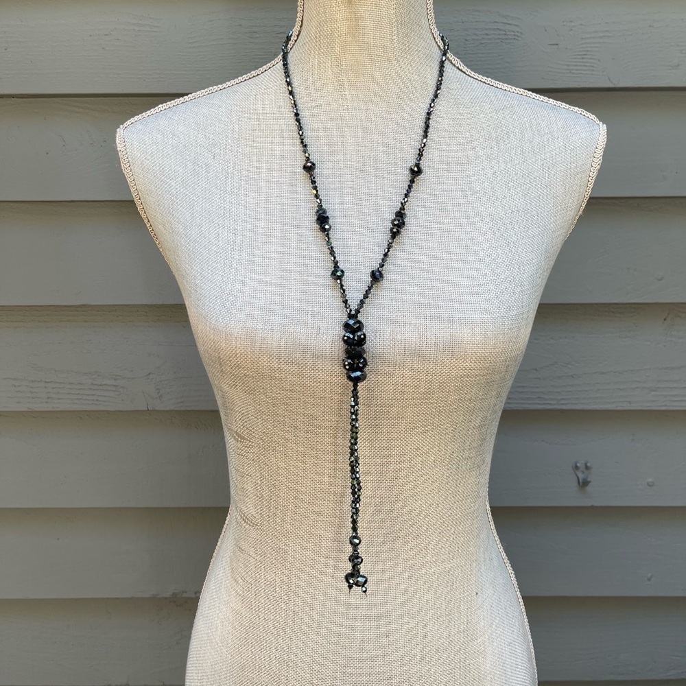 HANDMADE Swarovski Crystals Drop Necklace Charcoal with Silver 40 Inches Long - Picture 9 of 9